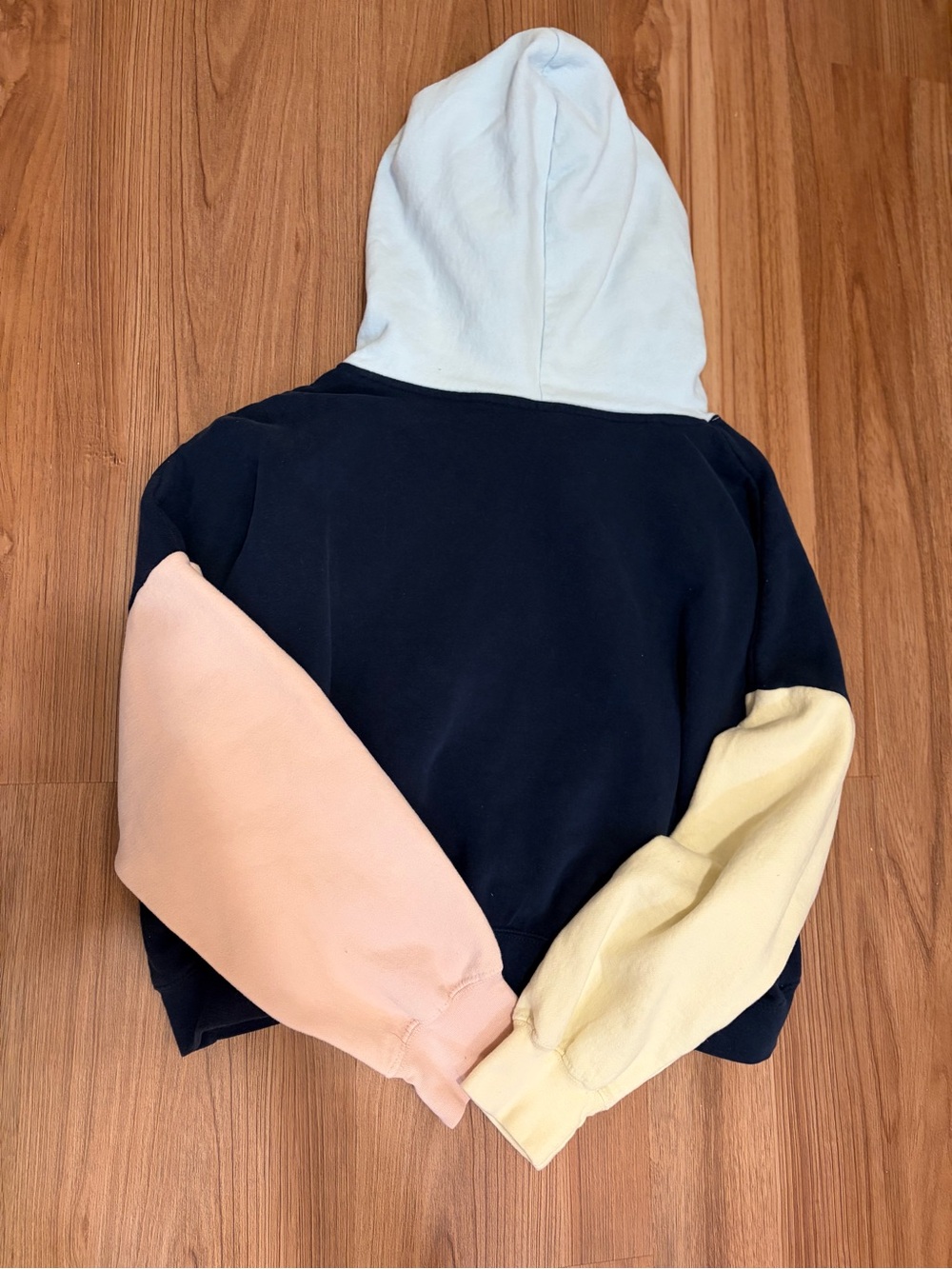 Burn Bootcamp Crop Colorblock Hood Sweatshirt - Navy, Light Blue, Peach, Yellow - Picture 3 of 3